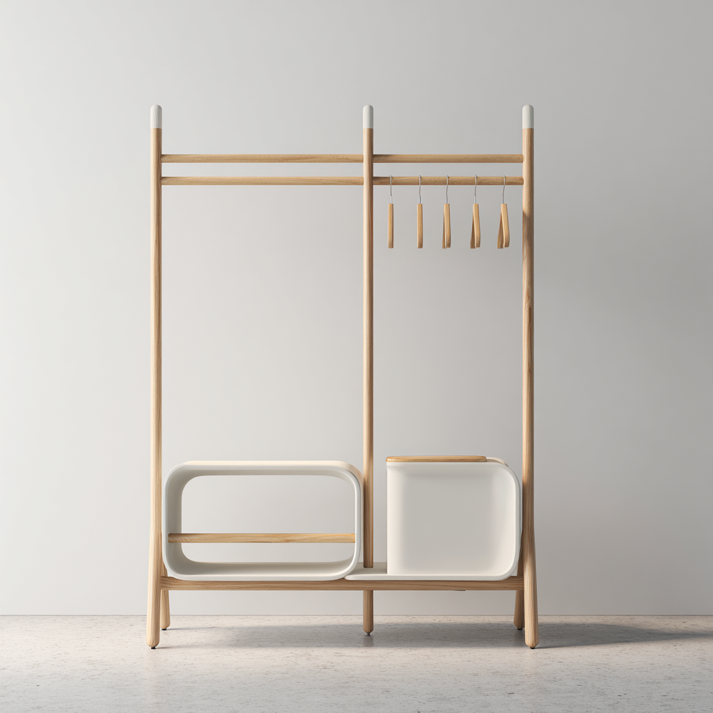 Garderobe - Holz/Weiß 120x40x170 cm - Modernes Design mit Ablagefächern und Kleiderstange