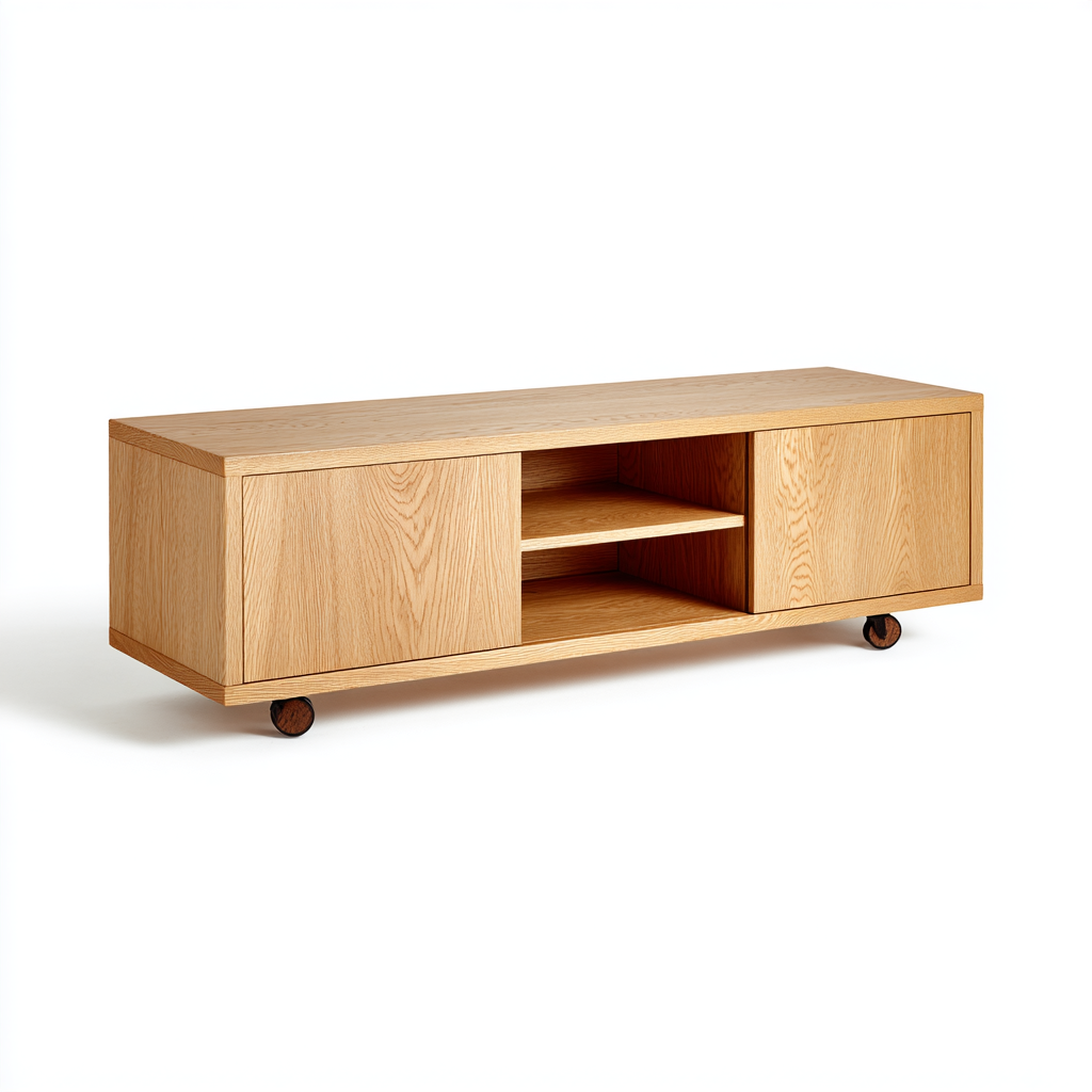 TV Board Holz 150x45x48 cm Natur Modernes Design mit Rollen