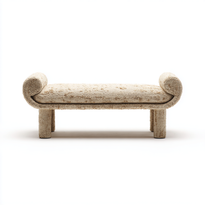 Bank Bouclé Beige 130x50x55 cm - Elegante Polsterbank mit Rundarmen und Zylinderbeinen