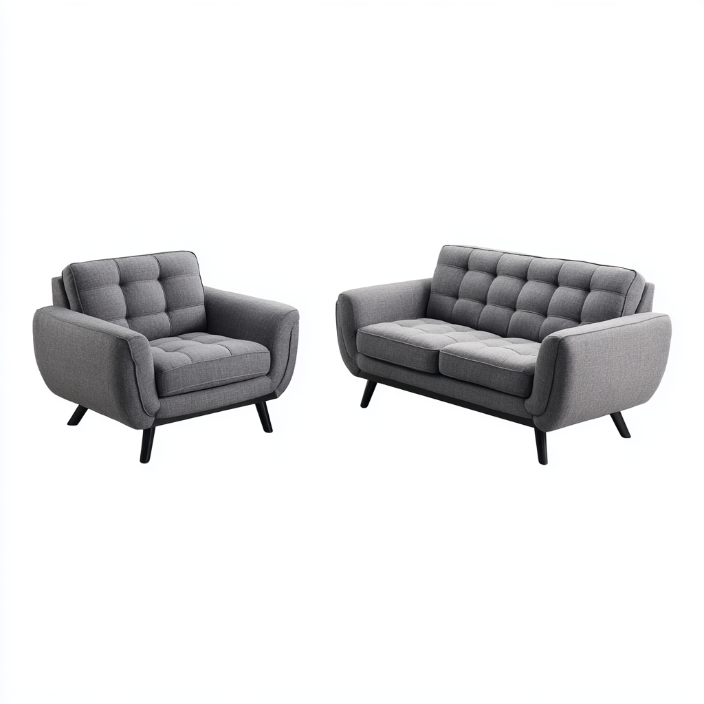 Sofagarnitur Stoff 2-Sitzer 145x80x85 cm und Sessel 95x80x85 cm Grau Modern