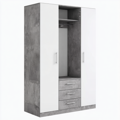 Kleiderschrank Holz 200x120x58 cm Weiß Grau 2 Türen 3 Schubladen Modern