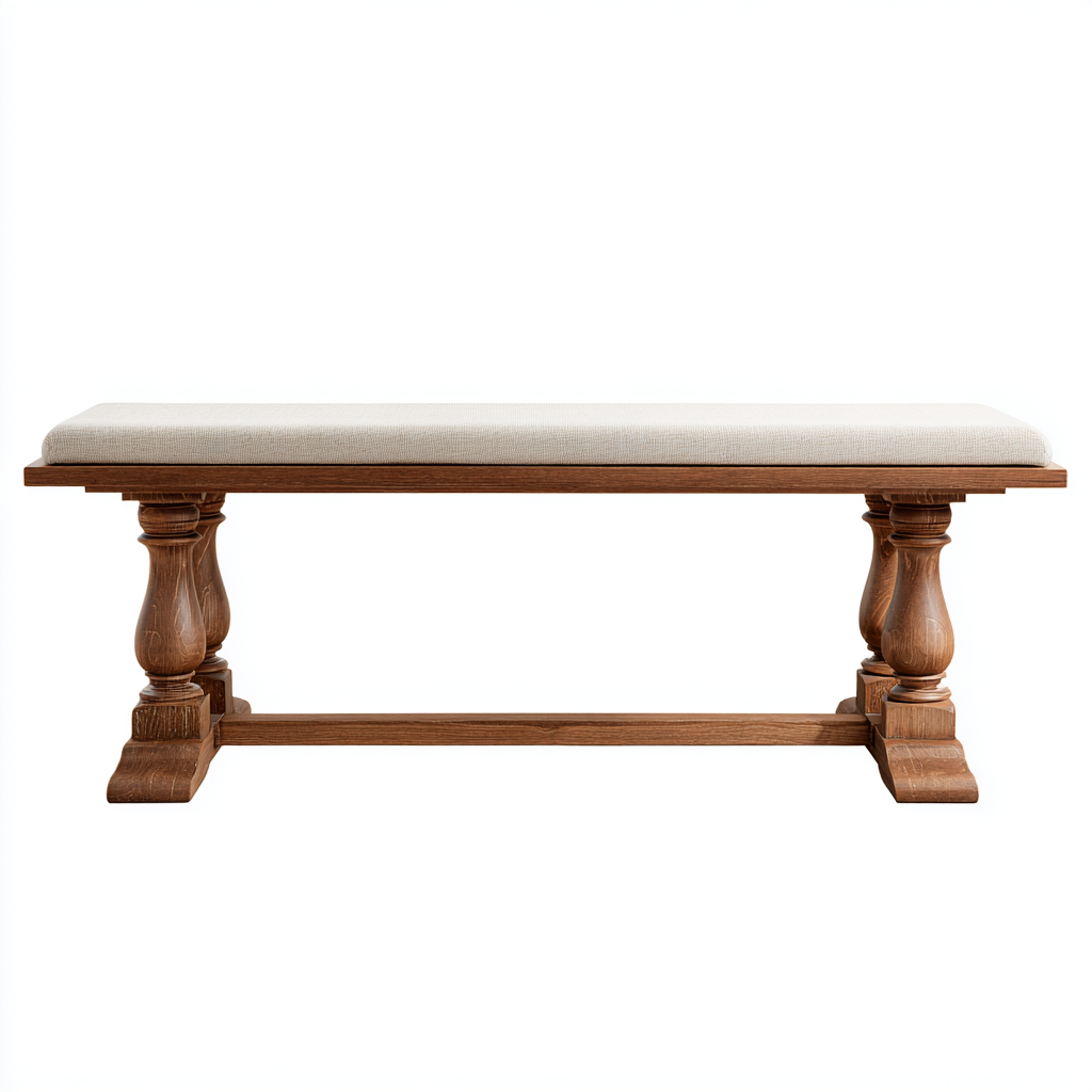 Bank Sitzbank Massivholz 130x40x48 cm Beige Polster Klassisches Design