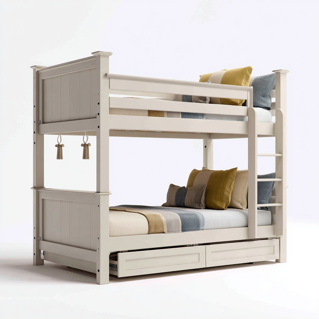 Etagenbett Klassisch 210x110x200 cm Holz Weiß mit Leiter und Schubladen