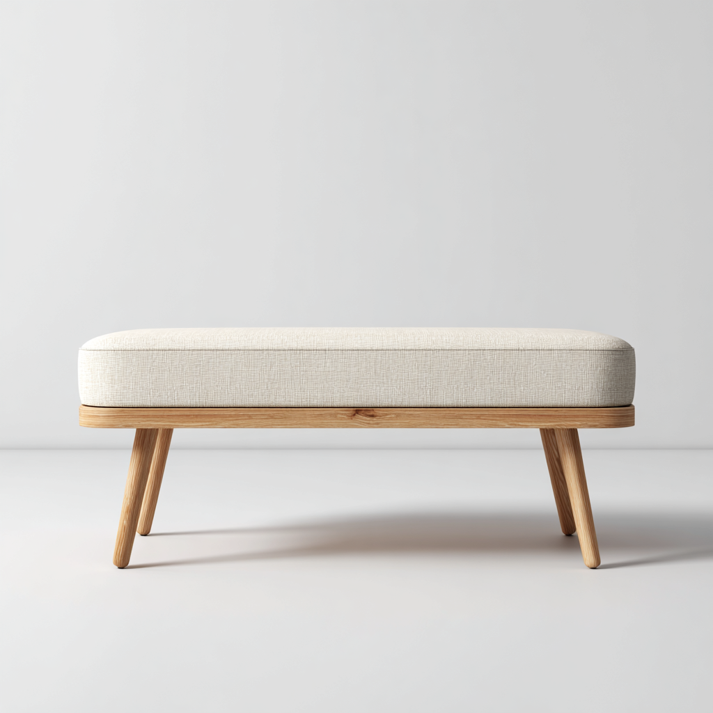 Bank Holzgestell 110x42x46 cm Leinen Beige Skandinavisch