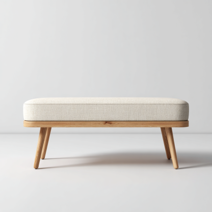 Bank Holzgestell 110x42x46 cm Leinen Beige Skandinavisch