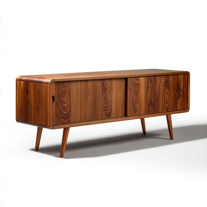 TV Board Nussbaum 150x40x55 cm Modern Mid-Century Design mit Schiebetüren Massivholz