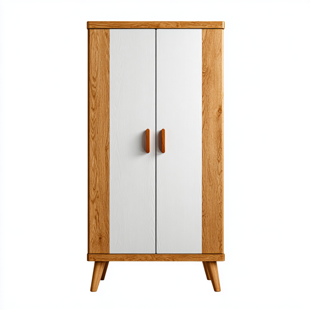 Kleiderschrank Holz Weiß Zweitürig 180x88x45 cm Skandinavischer Stil