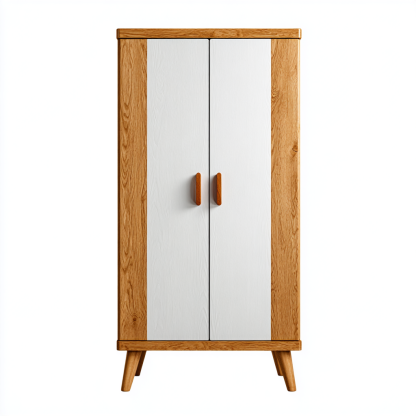 Kleiderschrank Holz Weiß Zweitürig 180x88x45 cm Skandinavischer Stil