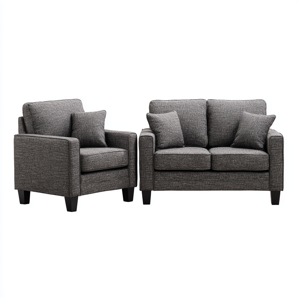 Sofagarnitur Stoff 2-Sitzer 150x85x88 cm und Sessel 90x85x88 cm Grau Modern