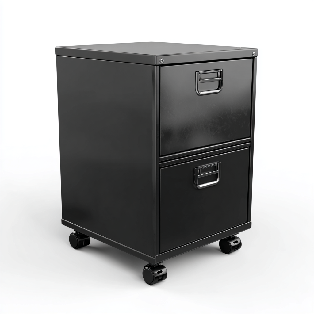 Aktenschrank Stahl 45 x 40 x 70 cm Schwarz Zwei Schubladen mit Rollen