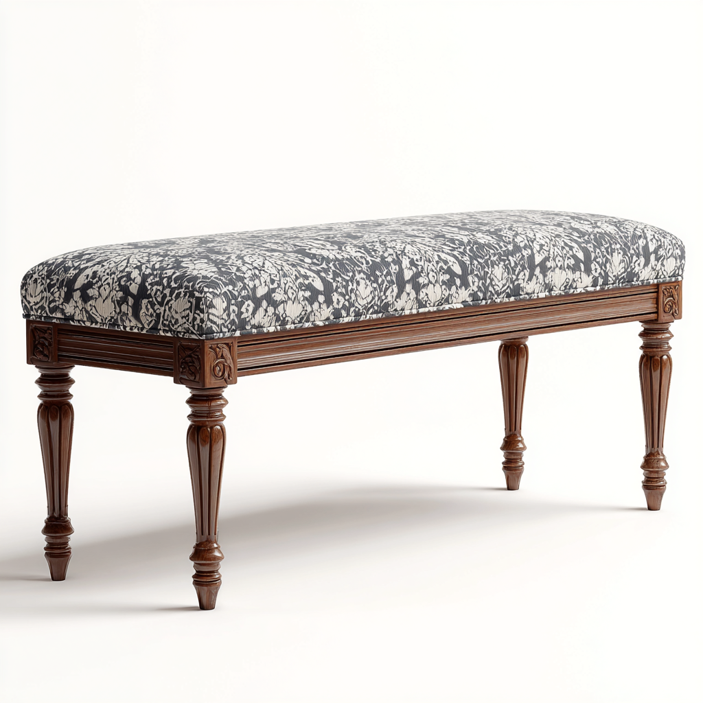 Bank Stoff Dunkelgrau/Weiß 120x40x50 cm - Antike Holzbank mit floralem Muster
