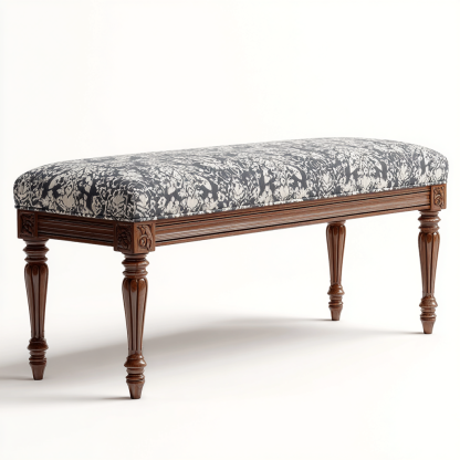 Bank Stoff Dunkelgrau/Weiß 120x40x50 cm - Antike Holzbank mit floralem Muster