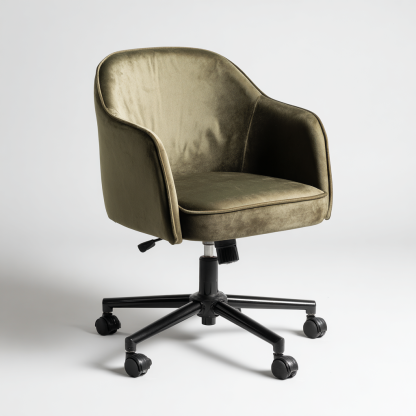 Bürostuhl - Samtpolster 50x47x92cm Olivgrün mit Armlehnen und Drehfunktion Modern Ergonomisch