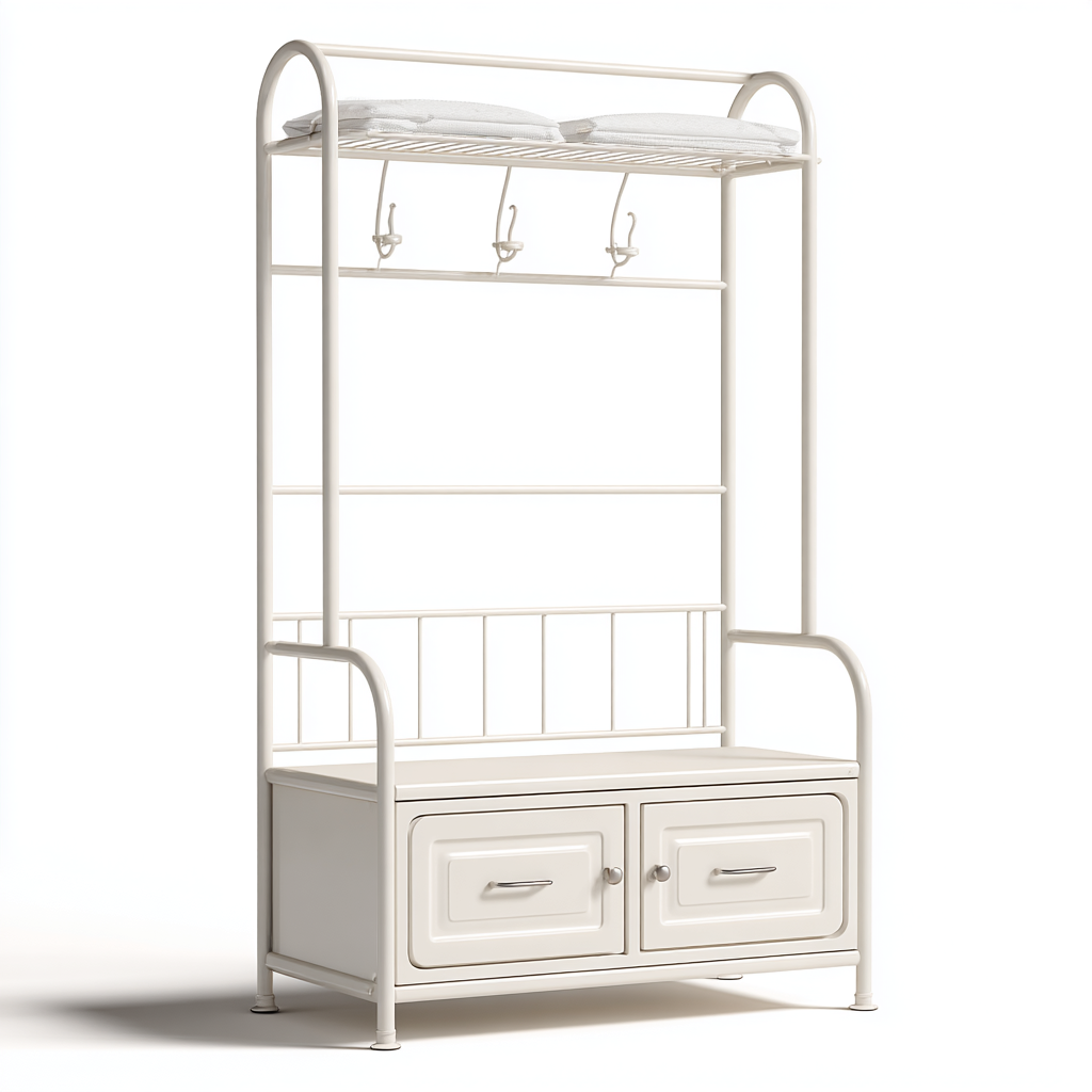 Garderobe Metall Weiß mit Sitzbank und Schubladen 80x35x180 cm - Stauraum und Kleiderhaken im modernen Design-Shelterota