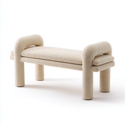 Bank Bouclé Beige 120x45x55 cm - Moderne Polsterbank mit Armlehnen und Rundbeinen