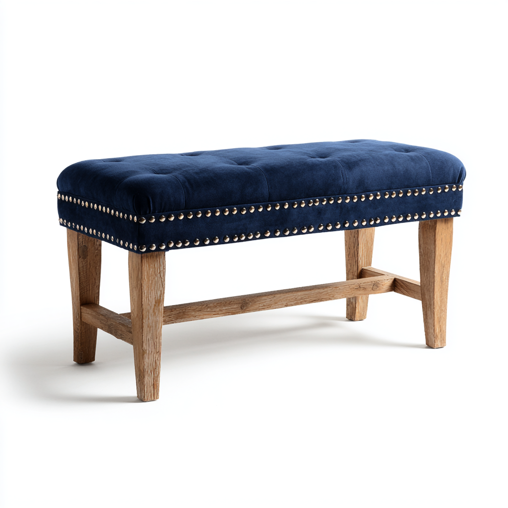 Bank Holzgestell 90x40x45 cm Samt Blau Modern