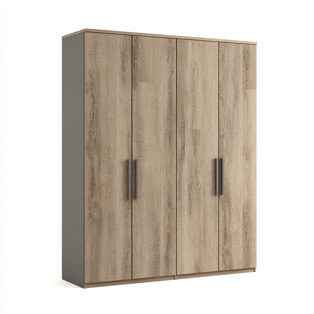 Kleiderschrank mit 4 Türen 55x160x200 cm - Holzwerkstoff Eicheoptik Grau - Modernes Design-Shelterota