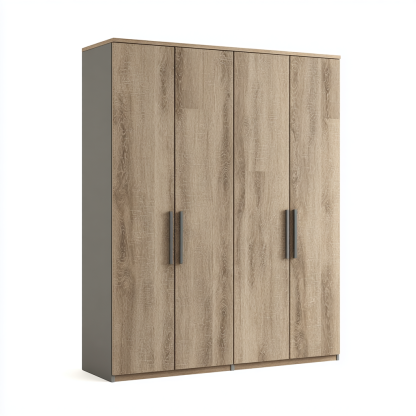 Kleiderschrank mit 4 Türen 55x160x200 cm - Holzwerkstoff Eicheoptik Grau - Modernes Design-Shelterota
