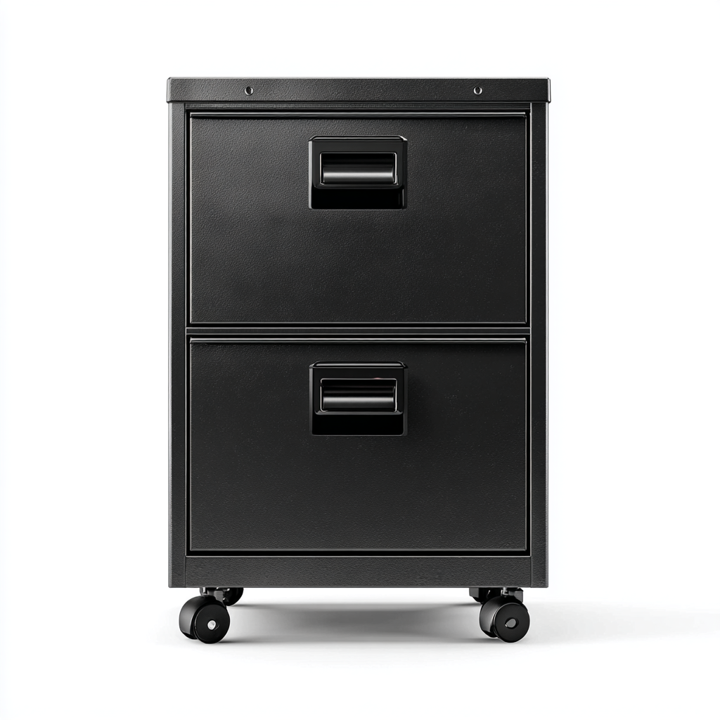 Aktenschrank Stahl 46 x 40 x 72 cm Schwarz Zwei Schubladen mit Rollen