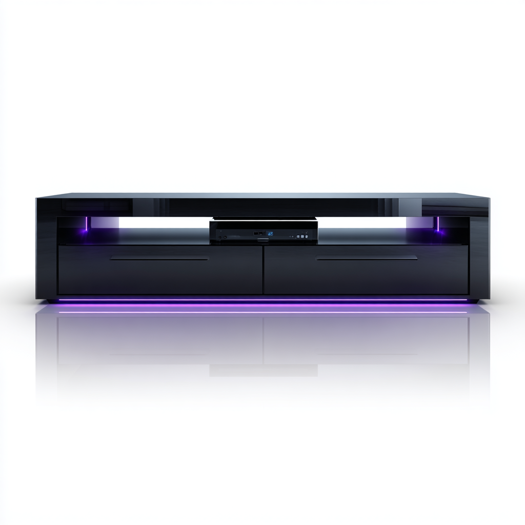 TV Board Hochglanz Schwarz MDF 200x45x55cm Modern mit LED Beleuchtung und Schubladen