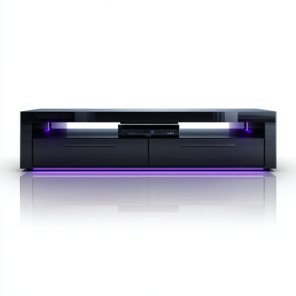 TV Board Hochglanz Schwarz MDF 200x45x55cm Modern mit LED Beleuchtung und Schubladen