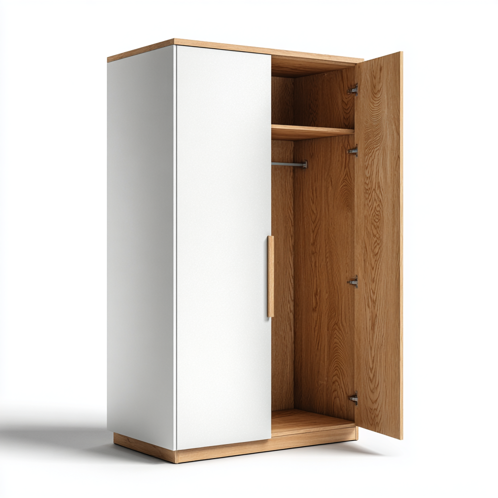 Kleiderschrank Holz Weiß Zweitürig 183x87x47 cm mit Kleiderstange und Fach Skandinavischer Stil-Shelterota