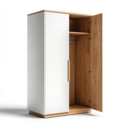 Kleiderschrank Holz Weiß Zweitürig 183x87x47 cm mit Kleiderstange und Fach Skandinavischer Stil-Shelterota