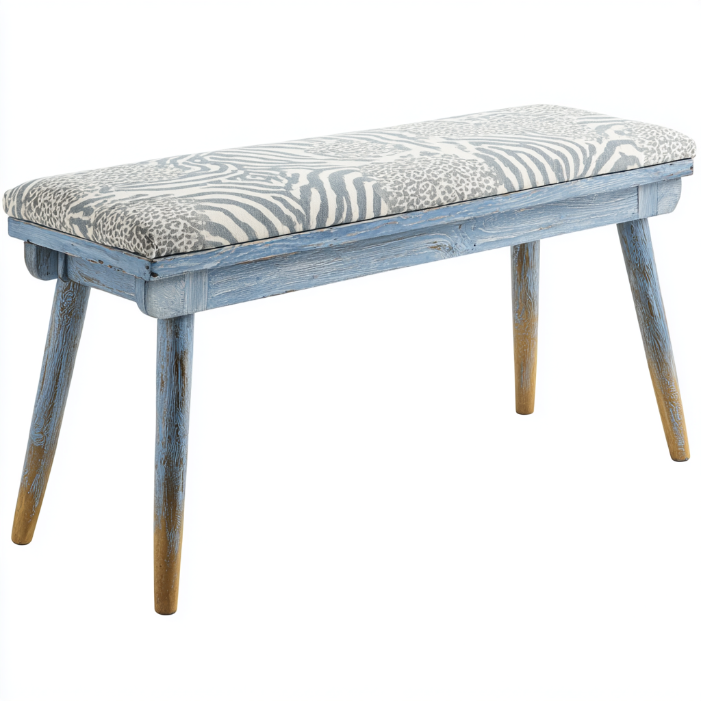 Bank Massivholz 105x39x47 cm Leinen Grau/Weiß Vintage