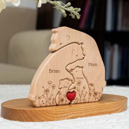 Hugging Bear Family Floral Custom Wooden Puzzle