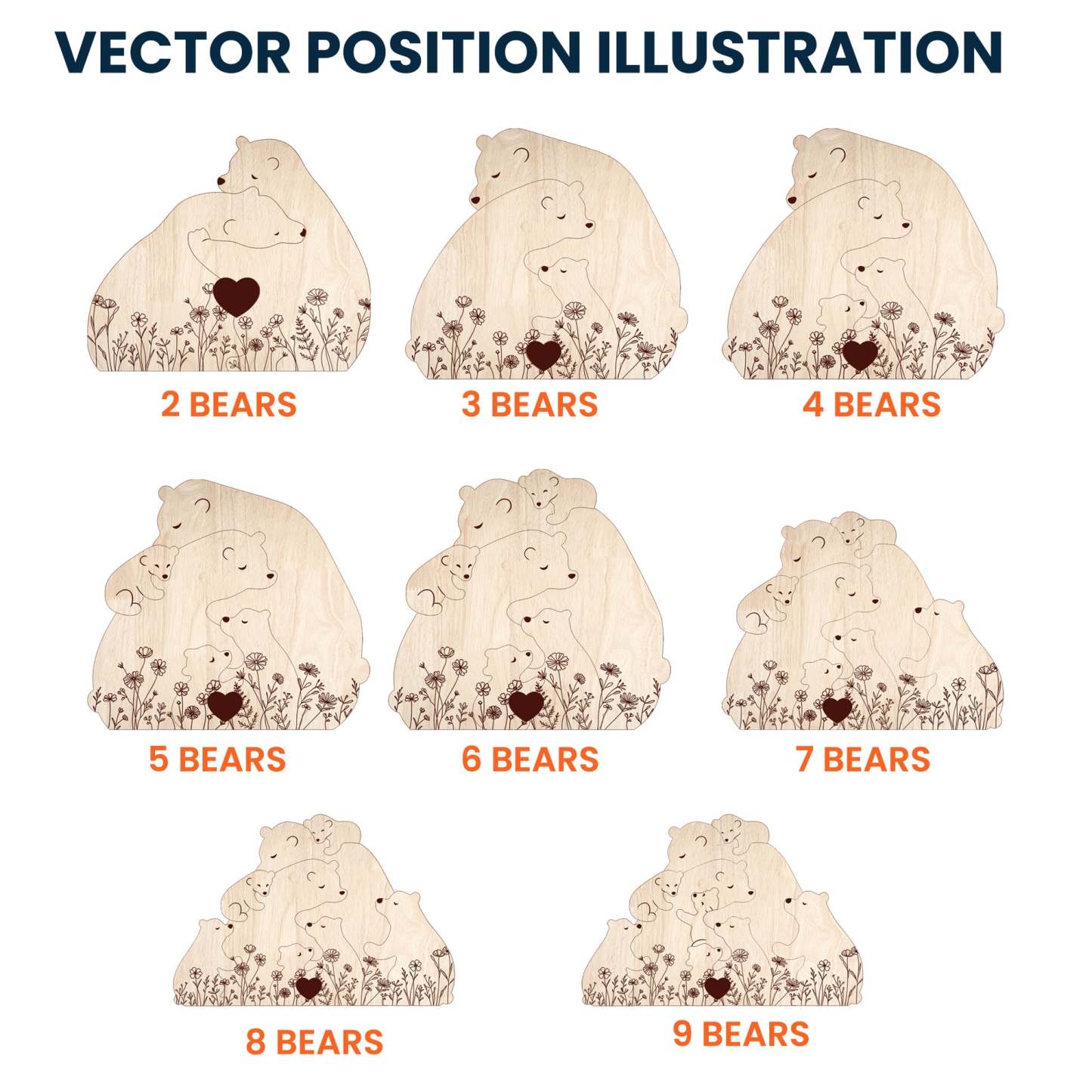 Hugging Bear Family Floral Custom Wooden Puzzle