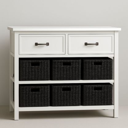 Commode en Bois avec 2 Tiroirs et 6 Paniers Blanc/Noir-Pureverdeaura