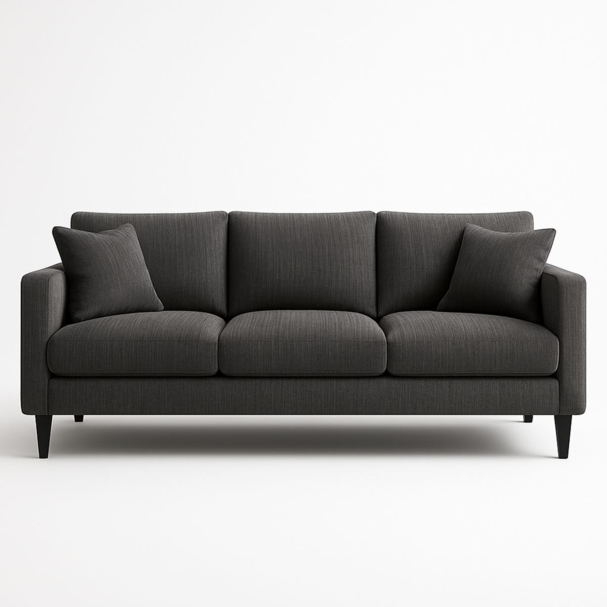 Canapé 3 places tissu polyester Gris foncé pieds bois 210cm-Pureverdeaura