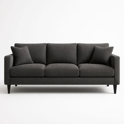 Canapé 3 places tissu polyester Gris foncé pieds bois 210cm-Pureverdeaura