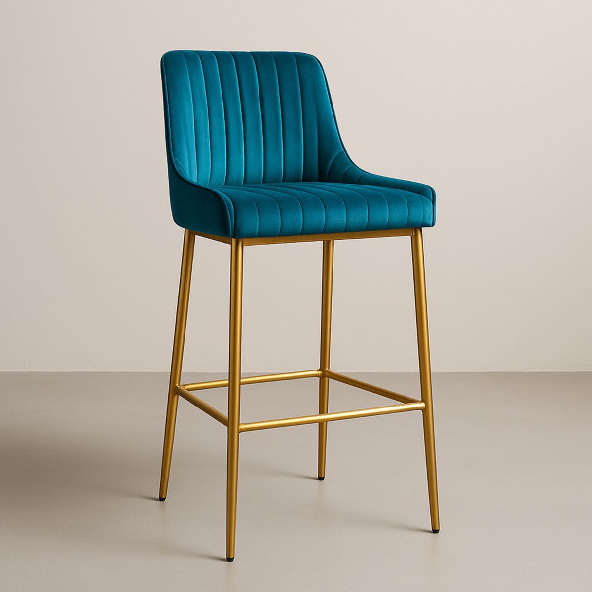 Tabouret Haut Velours Bleu Cadre Métallique 106 cm-Pureverdeaura