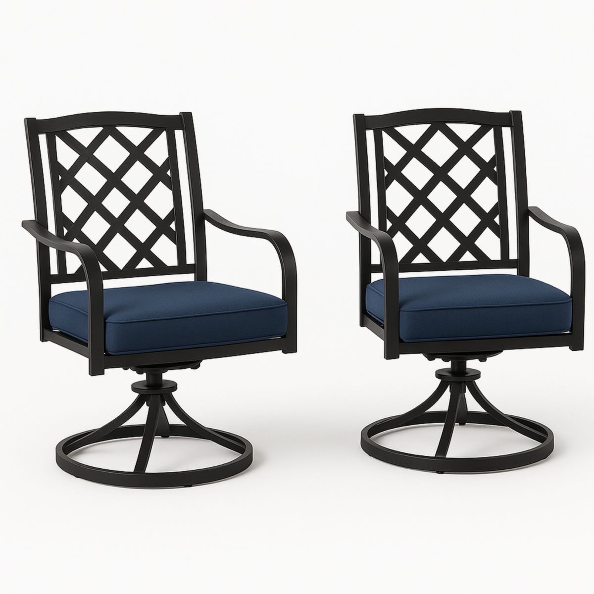 Ensemble de 2 chaises pivotantes de jardin en aluminium noir avec coussins en polyester bleu-Pureverdeaura
