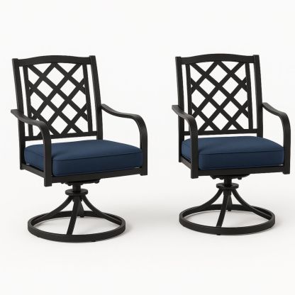 Ensemble de 2 chaises pivotantes de jardin en aluminium noir avec coussins en polyester bleu-Pureverdeaura