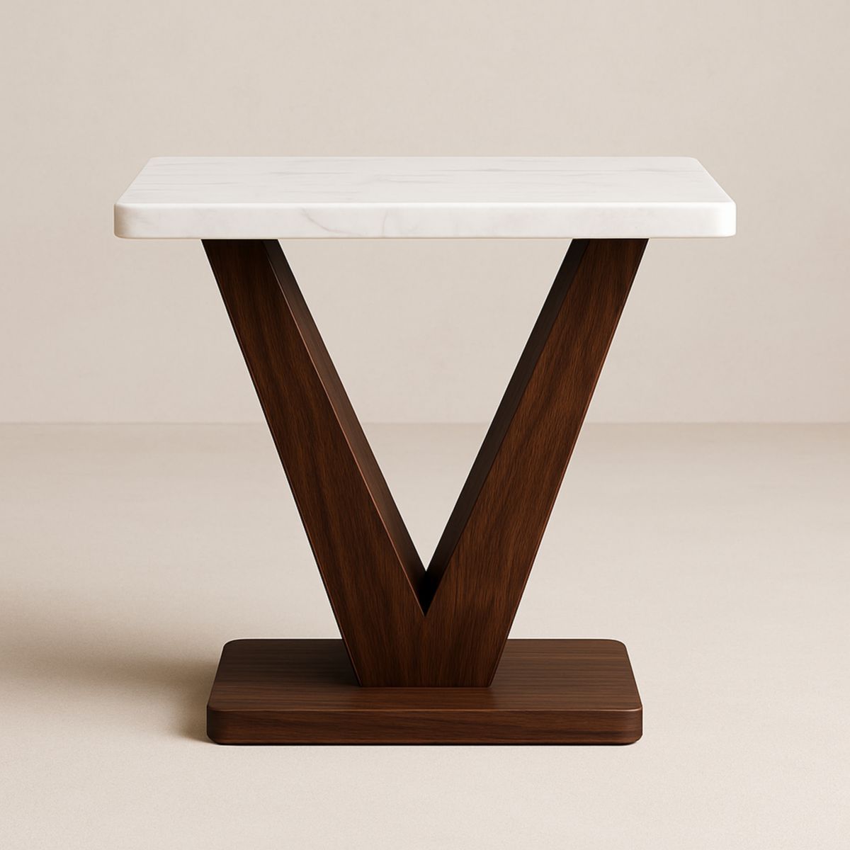 Table basse en marbre à design en V en bois massif blanc/marron 50x50 cm-Pureverdeaura