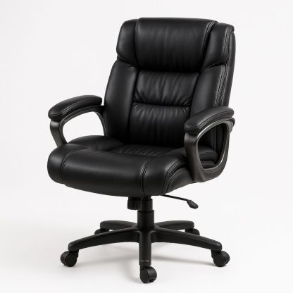 Fauteuil de bureau en cuir synthétique noir avec accoudoirs pivotants et roulettes-Pureverdeaura