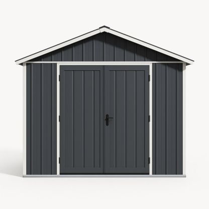 Abri de Jardin en Acier Gris Anthracite 258x200x178 cm avec Toit à Double Pente-Pureverdeaura