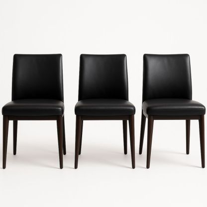 Ensemble de 3 chaises en bois avec assise en cuir synthétique noir-Pureverdeaura