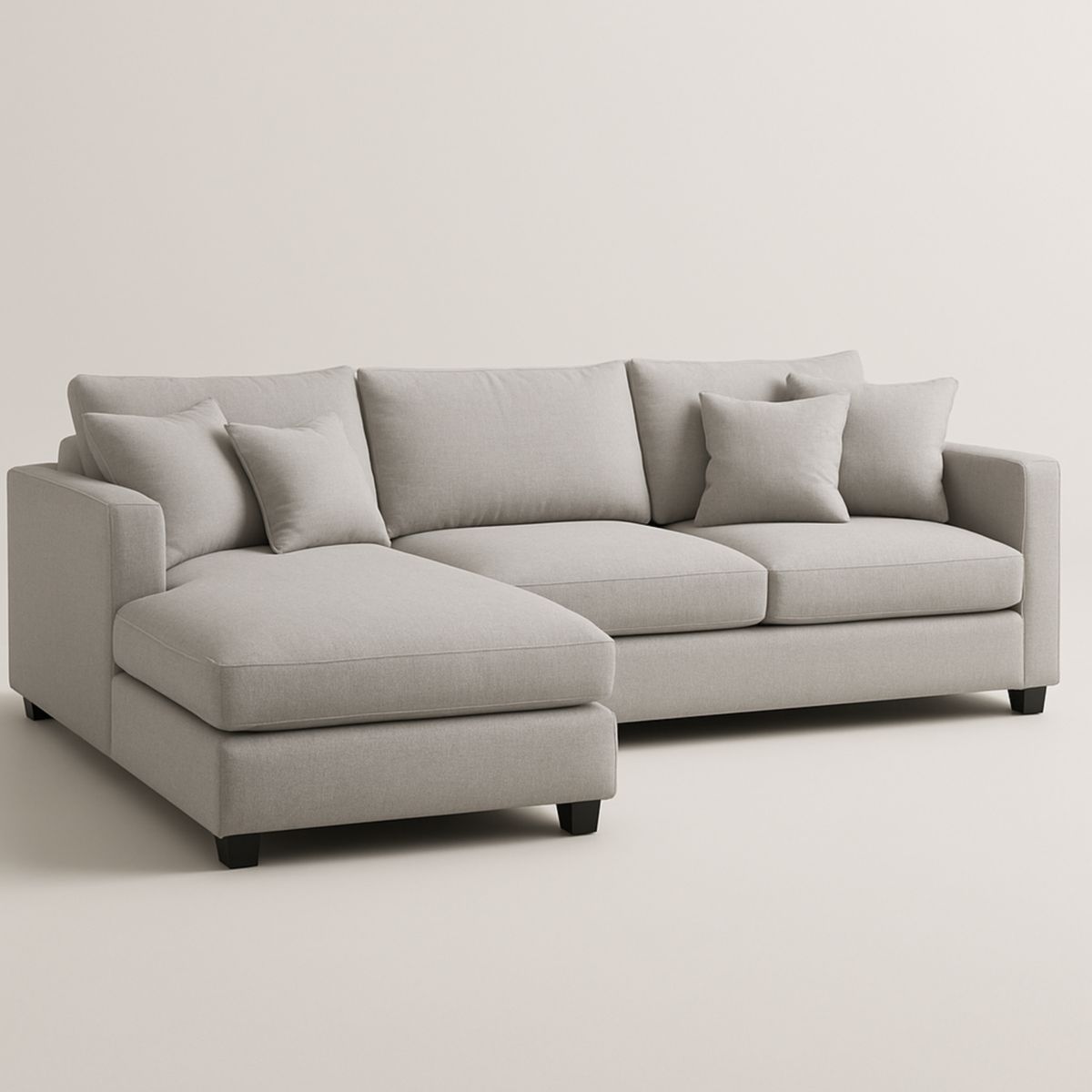 Canapé d'angle en tissu polyester gris clair avec méridienne 290x160x85 cm-Pureverdeaura