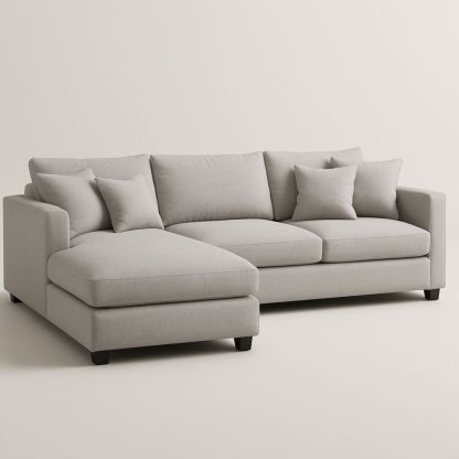 Canapé d'angle en tissu polyester gris clair avec méridienne 290x160x85 cm-Pureverdeaura