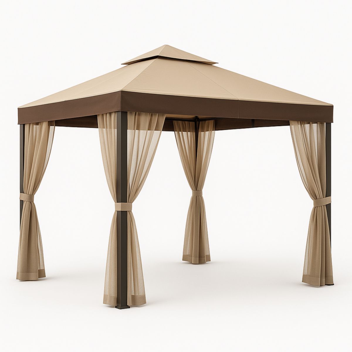 Pavillon de jardin 300x300 cm polyester marron/mousse avec cadre en acier-Pureverdeaura