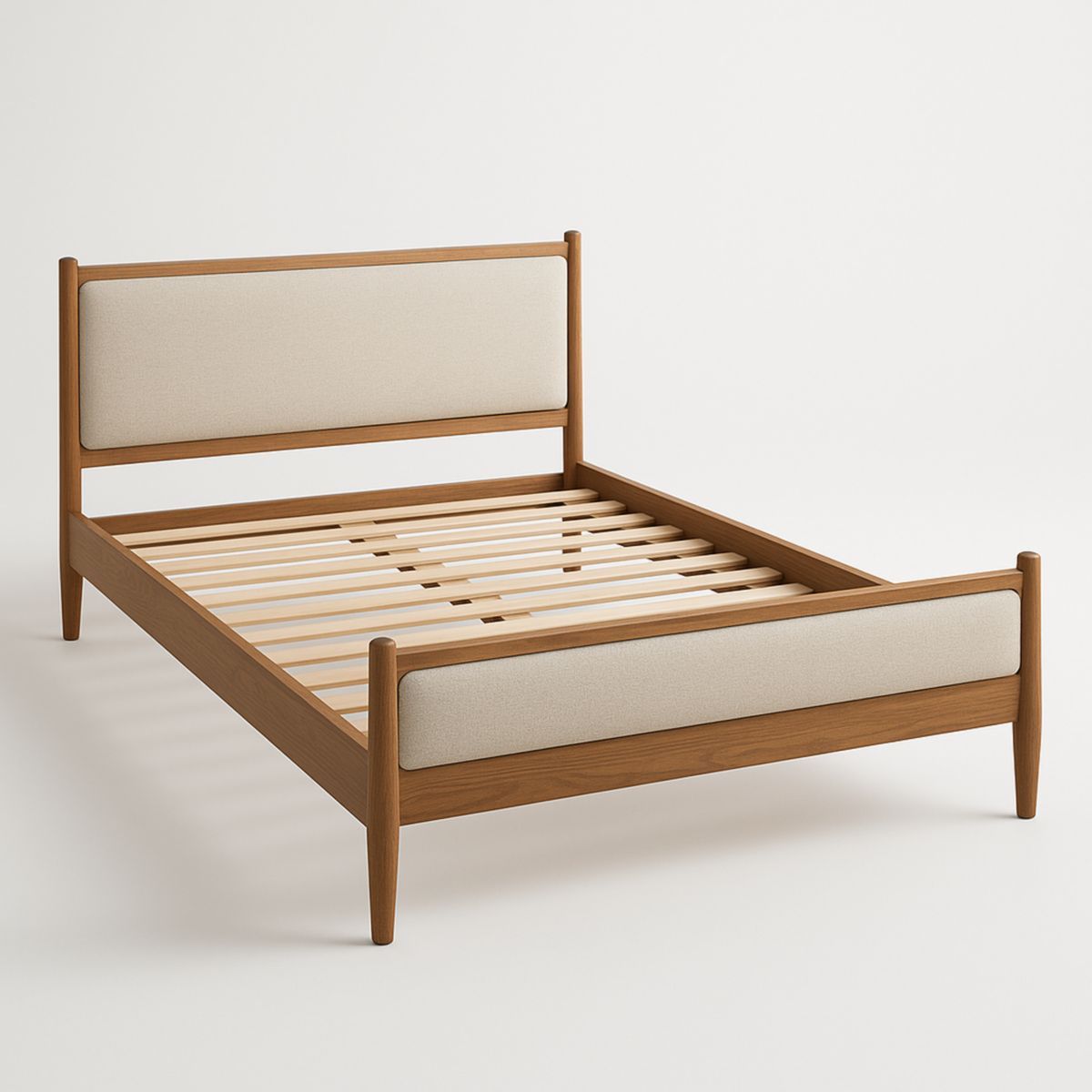 Lit en bois massif avec tête de lit rembourrée 200x160 cm naturel/écru-Pureverdeaura