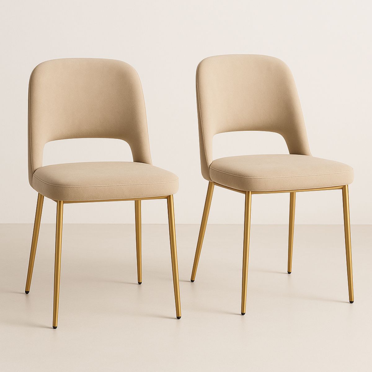 Chaises de salle à manger en velours beige pieds en métal lot de 2-Pureverdeaura