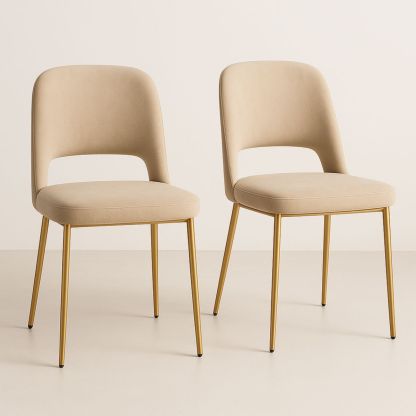 Chaises de salle à manger en velours beige pieds en métal lot de 2-Pureverdeaura