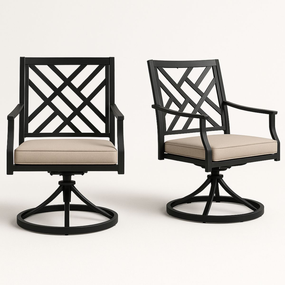 Paire de chaises pivotantes en métal avec coussins beige-Pureverdeaura