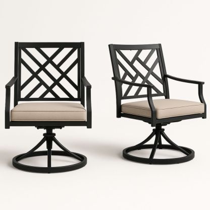 Paire de chaises pivotantes en métal avec coussins beige-Pureverdeaura