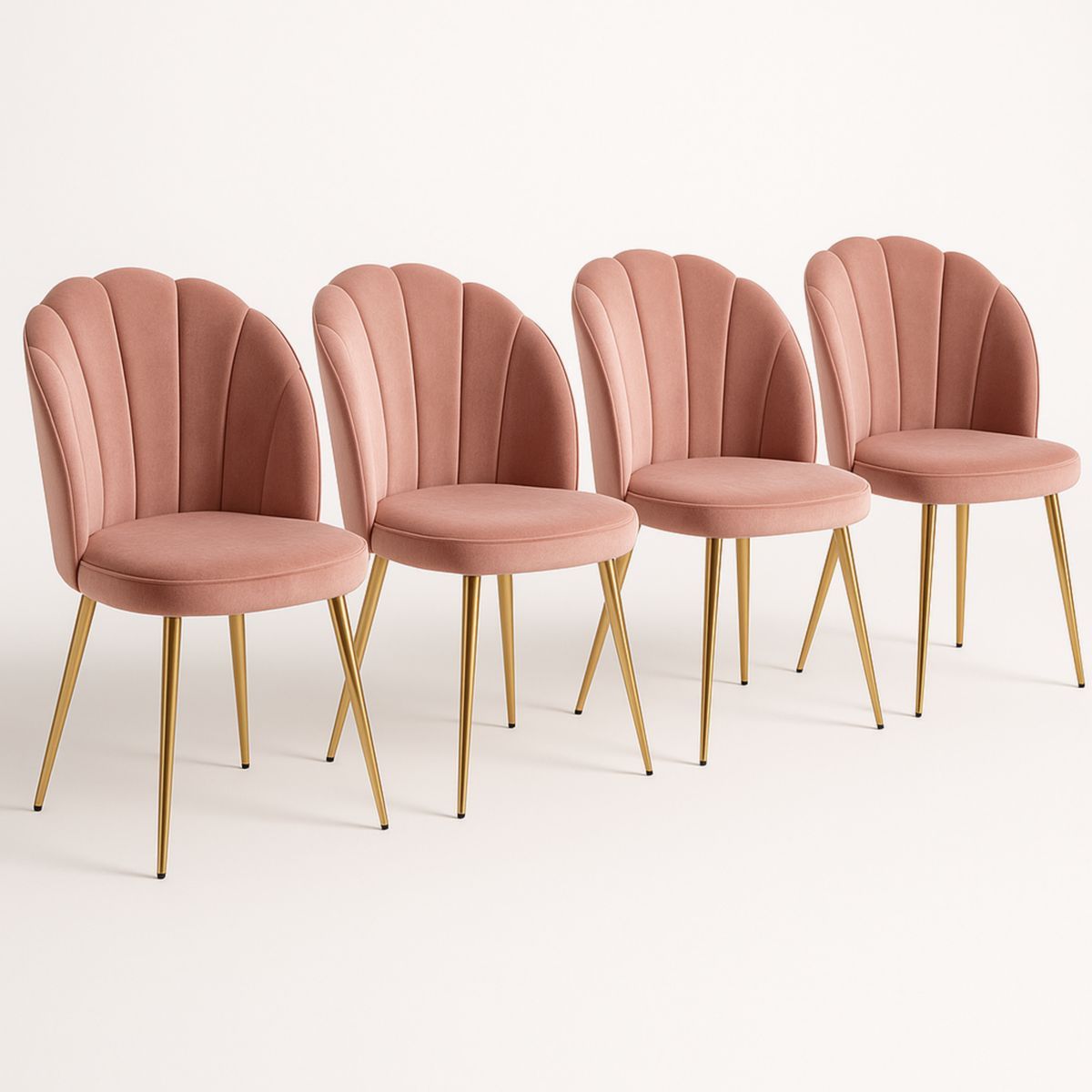 Lot de 4 chaises en velours rose avec pieds en métal doré-Pureverdeaura