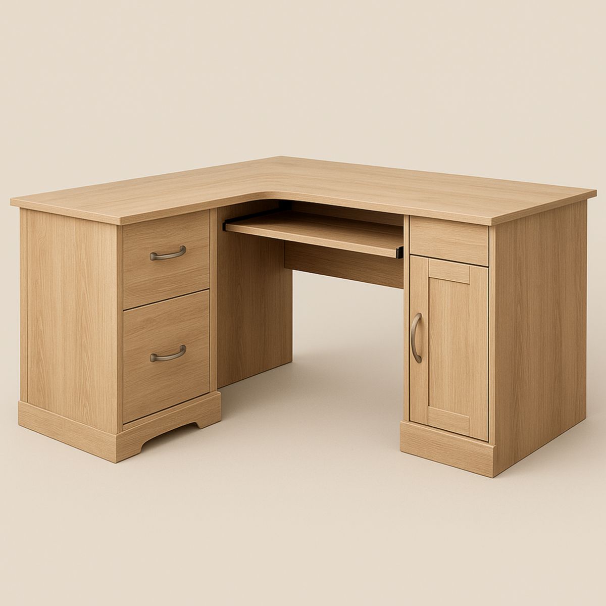 Bureau d'angle chêne clair 2 tiroirs 1 porte panneau de particules 150x120x75cm-Pureverdeaura